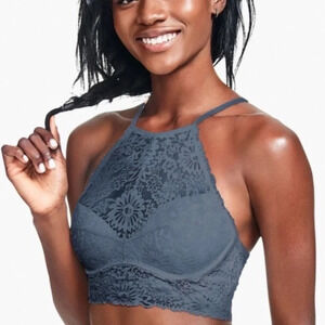 PINK Victoria’s Secret lace bralette high neck blue Women’s Bra XS floral